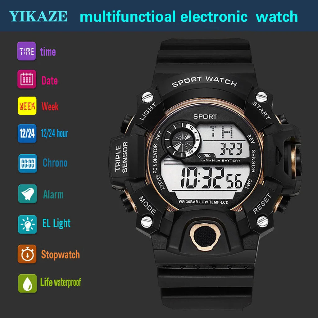 Men's Large Dial Digital Sports Watch – 55mm Waterproof Luminous Alarm Military Style