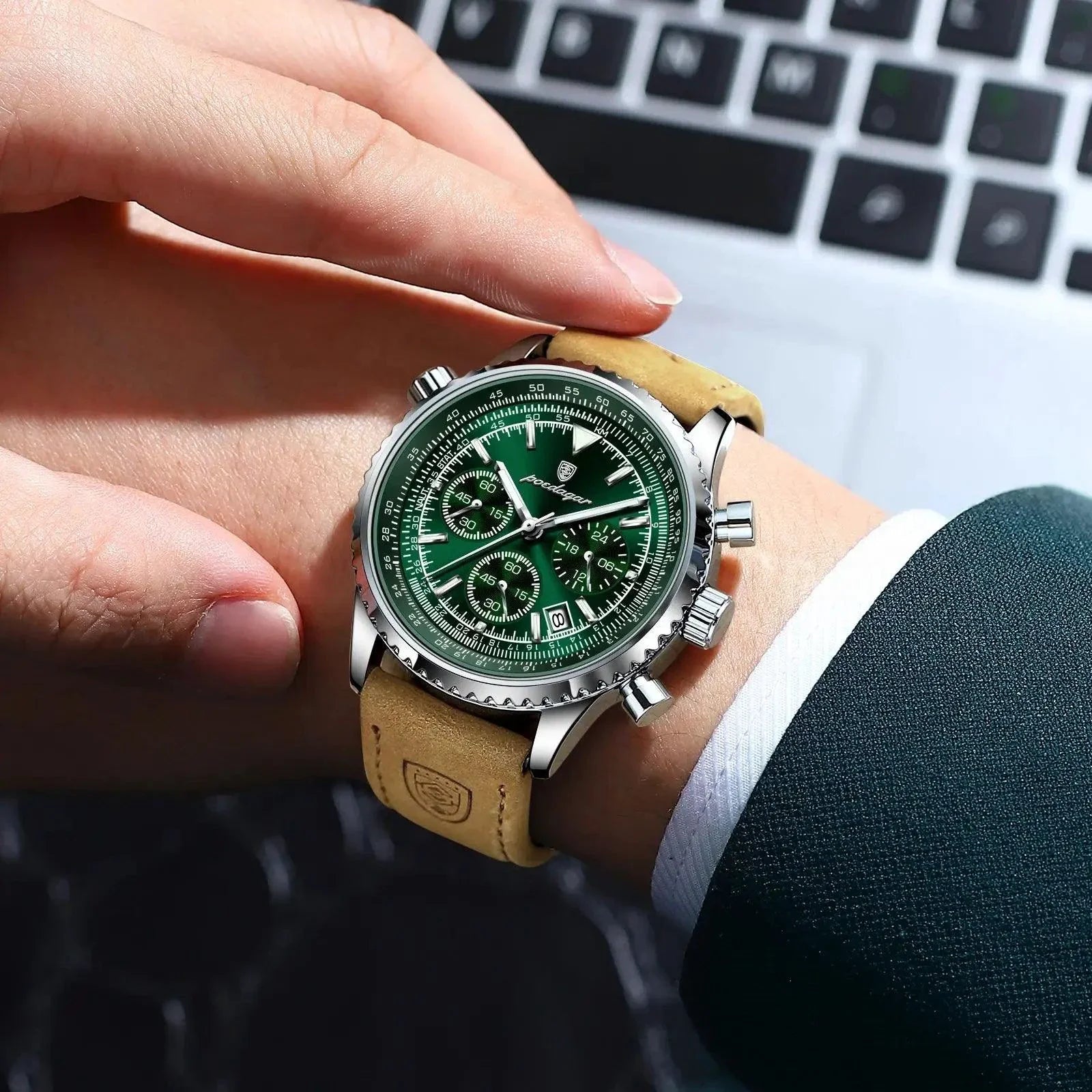 POEDAGAR Men's Luxury Quartz Chronograph Watch - Waterproof, Luminous, Leather - Military Sports Style