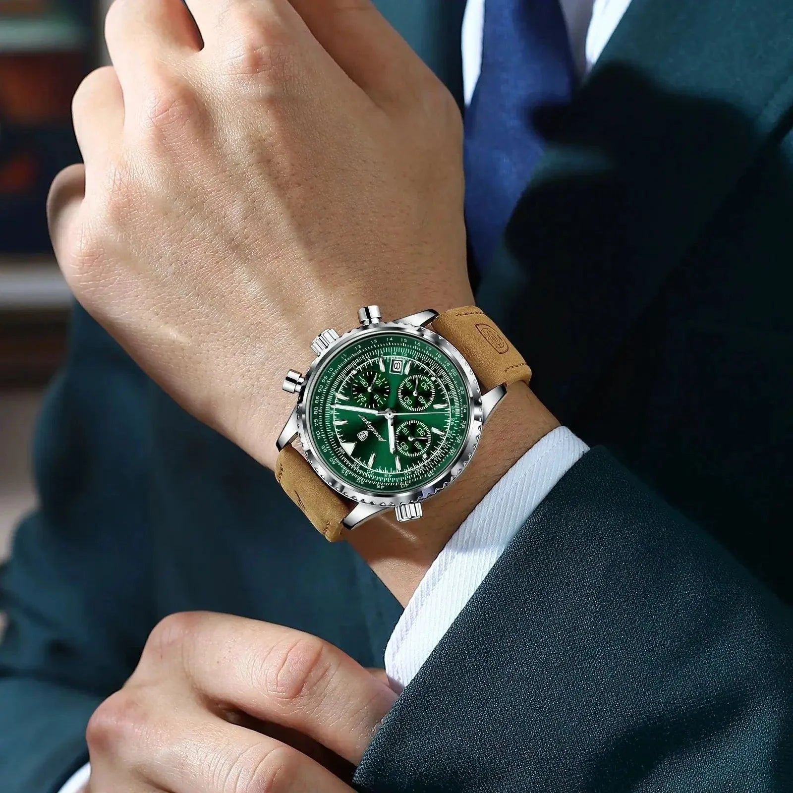 POEDAGAR Men's Luxury Quartz Chronograph Watch - Waterproof, Luminous, Leather - Military Sports Style